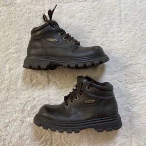 Vintage 90s Skechers Brown Chunky Grunge Platform Combat Lace Up Boots Shoes